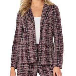 Liverpool Los Angeles Fitted Bouclé Blazer - Black/White/Pink Plaid - XS